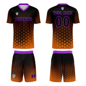 Conjunto personalizado de camiseta de uniforme naranja y morado para niños y adultos