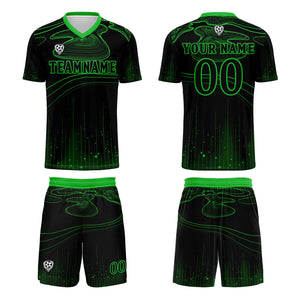 Conjunto personalizado de camiseta de fútbol negra y verde para niños y adultos