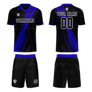 Conjunto personalizado de camiseta de uniforme negra y azul para niños y adultos