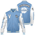 Chaquetas universitarias personalizadas en azul claro y blanco para hombres & mujeres y jóvenes & Chaquetas Letterman personalizadas