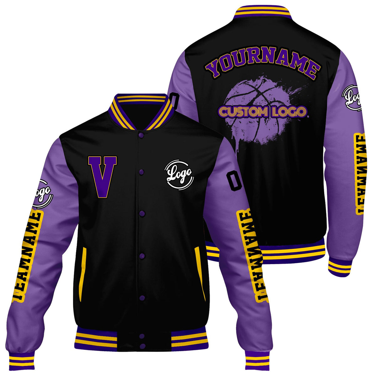 Chaquetas universitarias personalizadas negras y moradas para hombres & mujeres y jóvenes & Chaquetas Letterman personalizadas