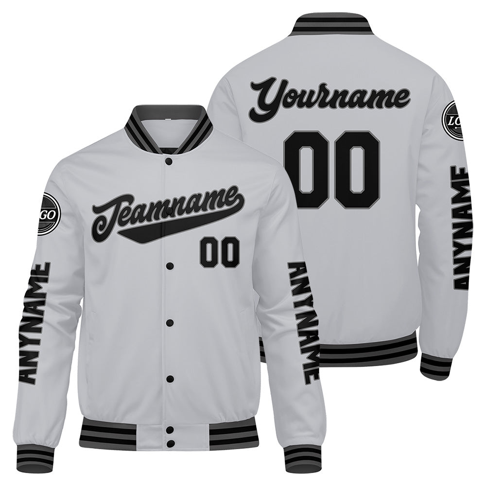 Chaquetas universitarias personalizadas en gris y negro para hombres & mujeres y jóvenes & Chaquetas Letterman personalizadas
