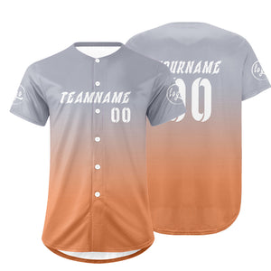 Camiseta de béisbol personalizada gris claro y naranja claro con degradado uniformes de equipo personalizados con nombre y número
