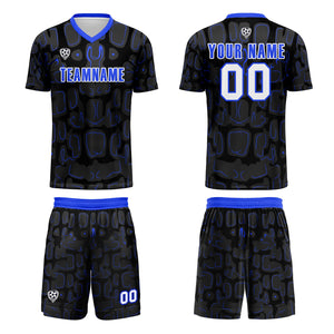 Conjunto personalizado de camiseta de fútbol negra y azul para niños y adultos