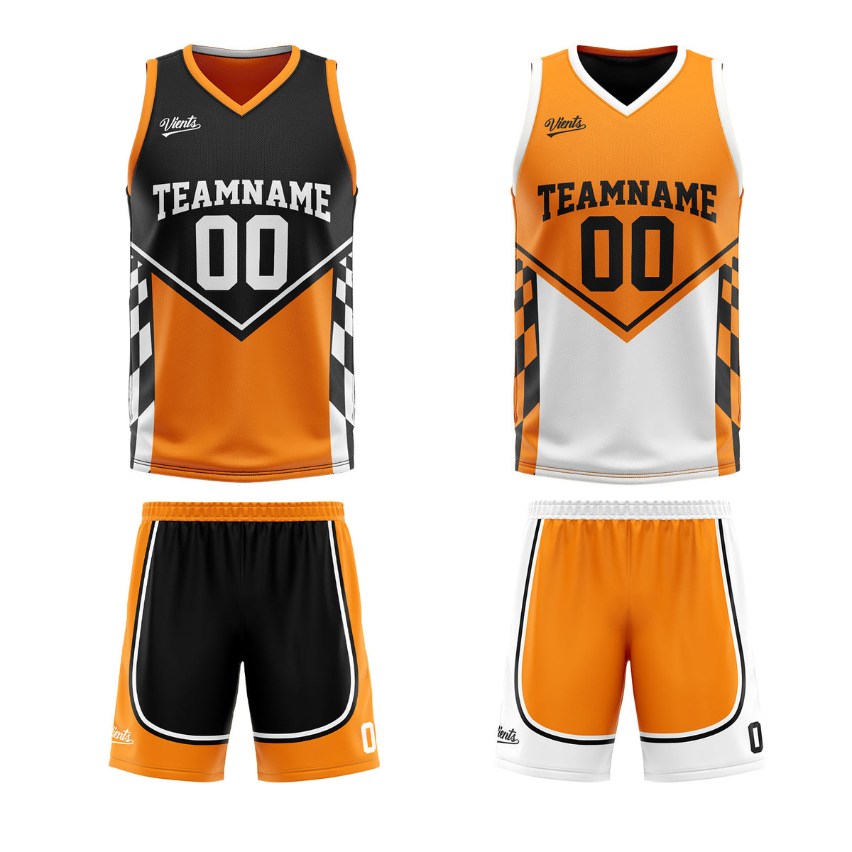 Traje de baloncesto reversible negro y naranja personalizado para adultos y niños