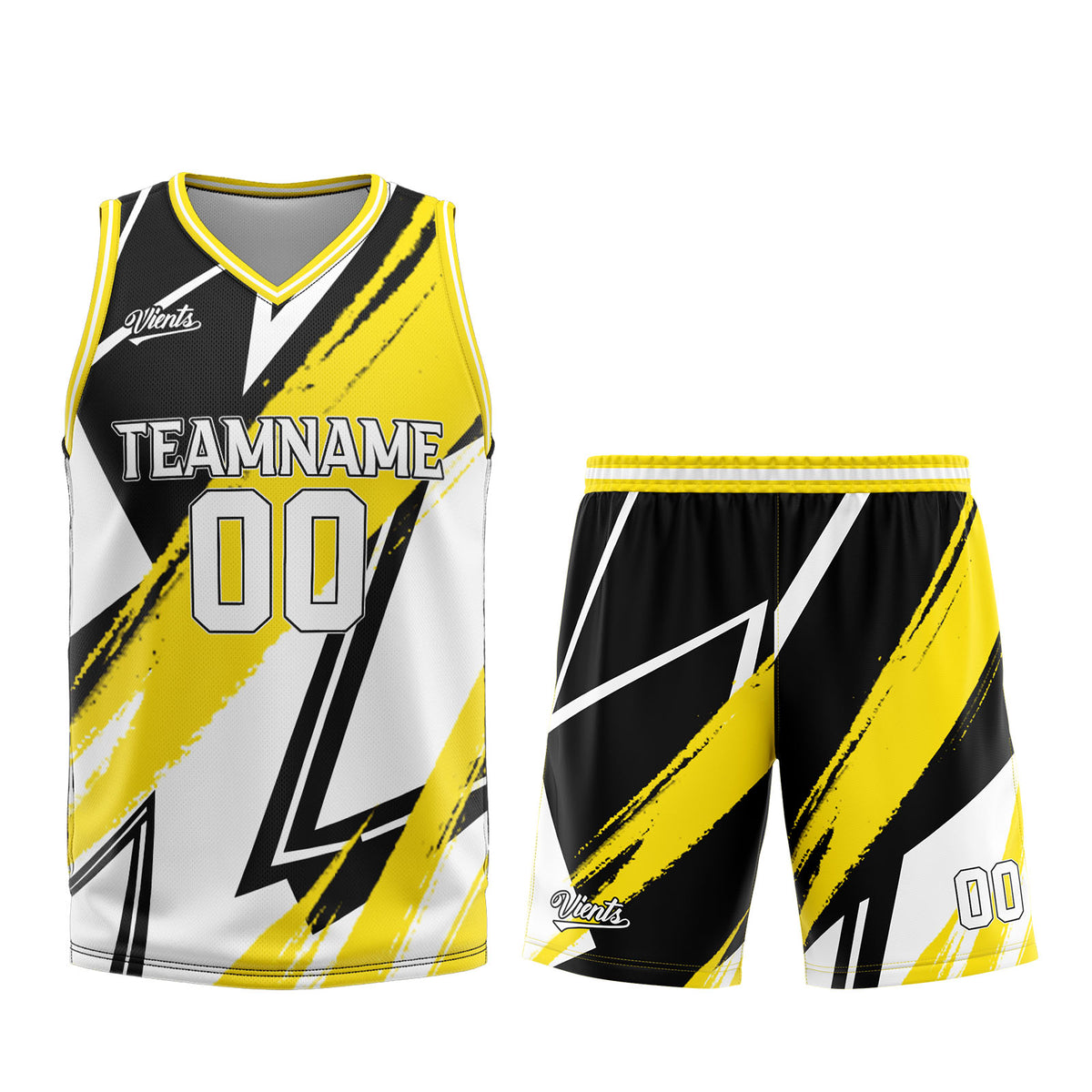 Uniforme de baloncesto personalizado negro y amarillo con tu logotipo-nombre y número impresos