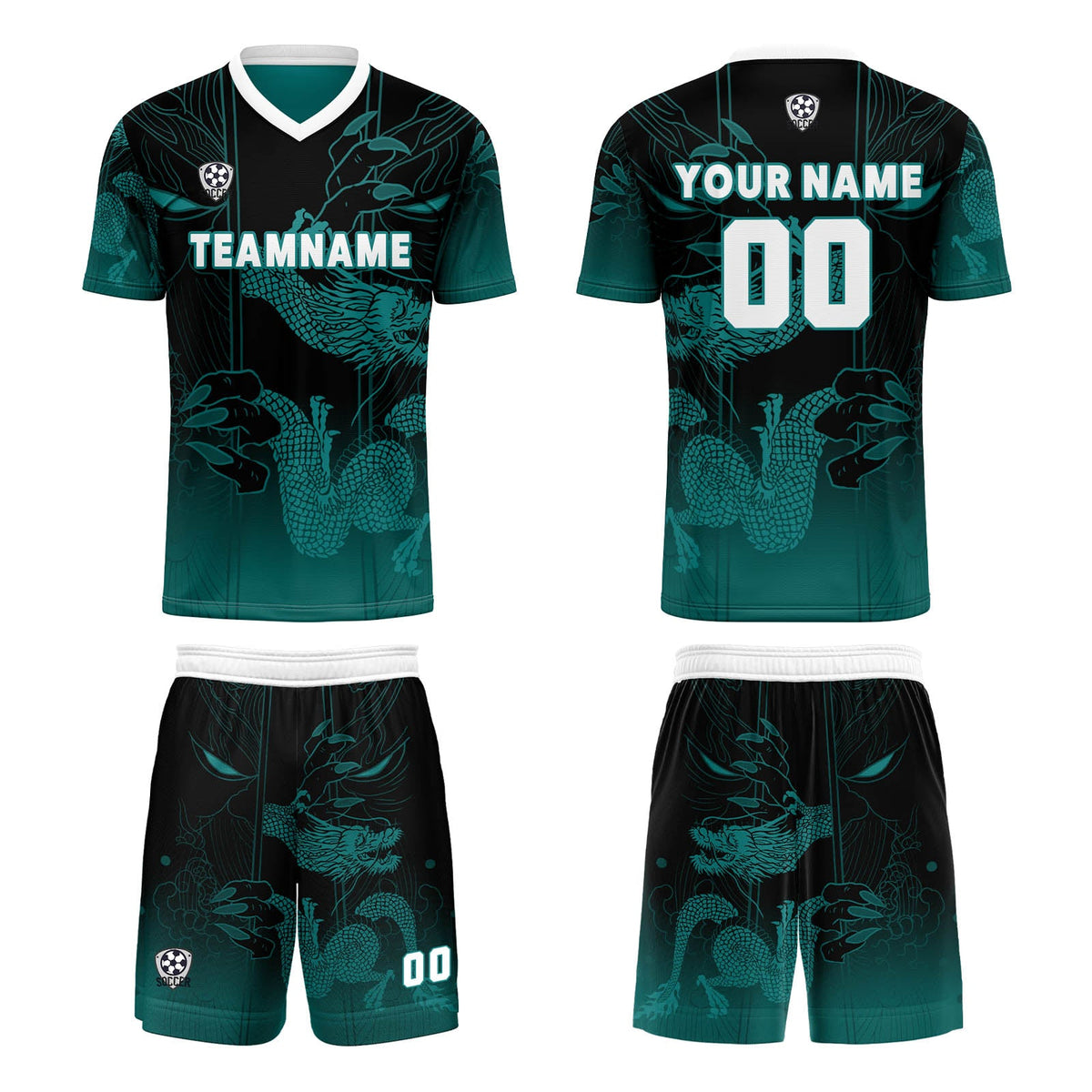 Conjunto personalizado de camiseta de uniforme blanca y verde oscuro para niños y adultos