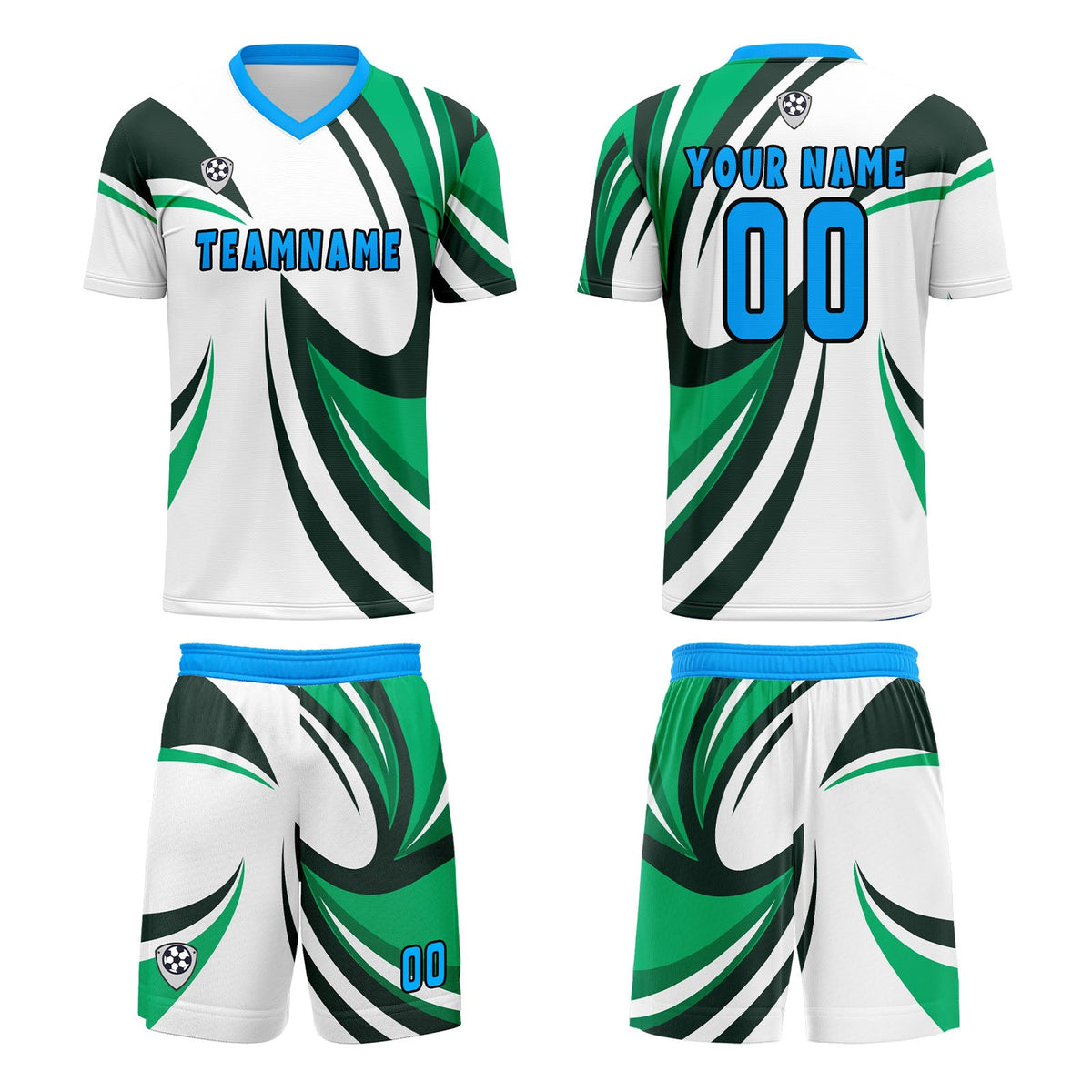 Conjunto personalizado de camiseta de uniforme blanca y verde para niños y adultos