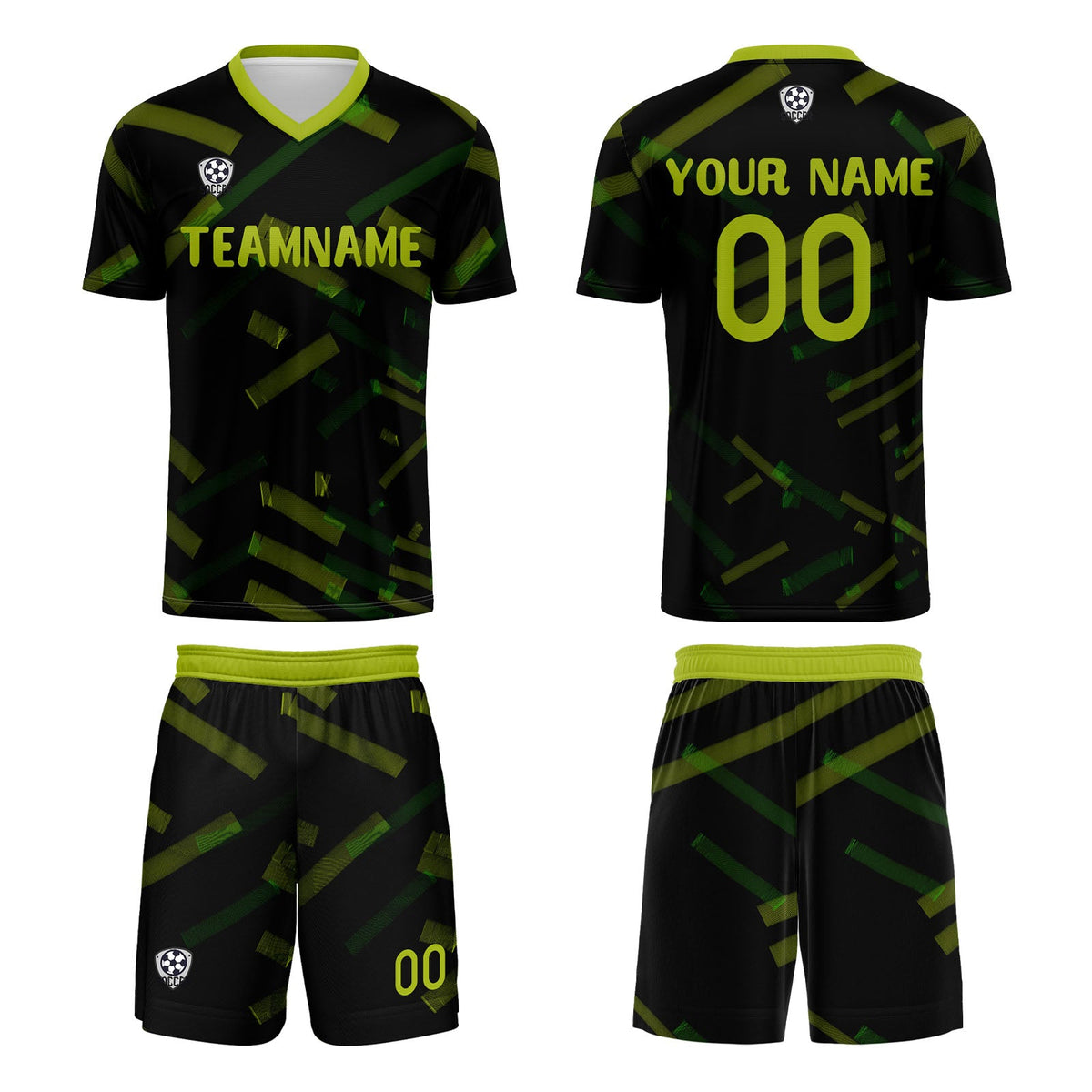 Conjunto personalizado de camiseta de fútbol negra & amarilla y verde para niños y adultos