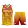 Uniforme de baloncesto personalizado rojo y amarillo con tu logotipo-nombre y número impresos