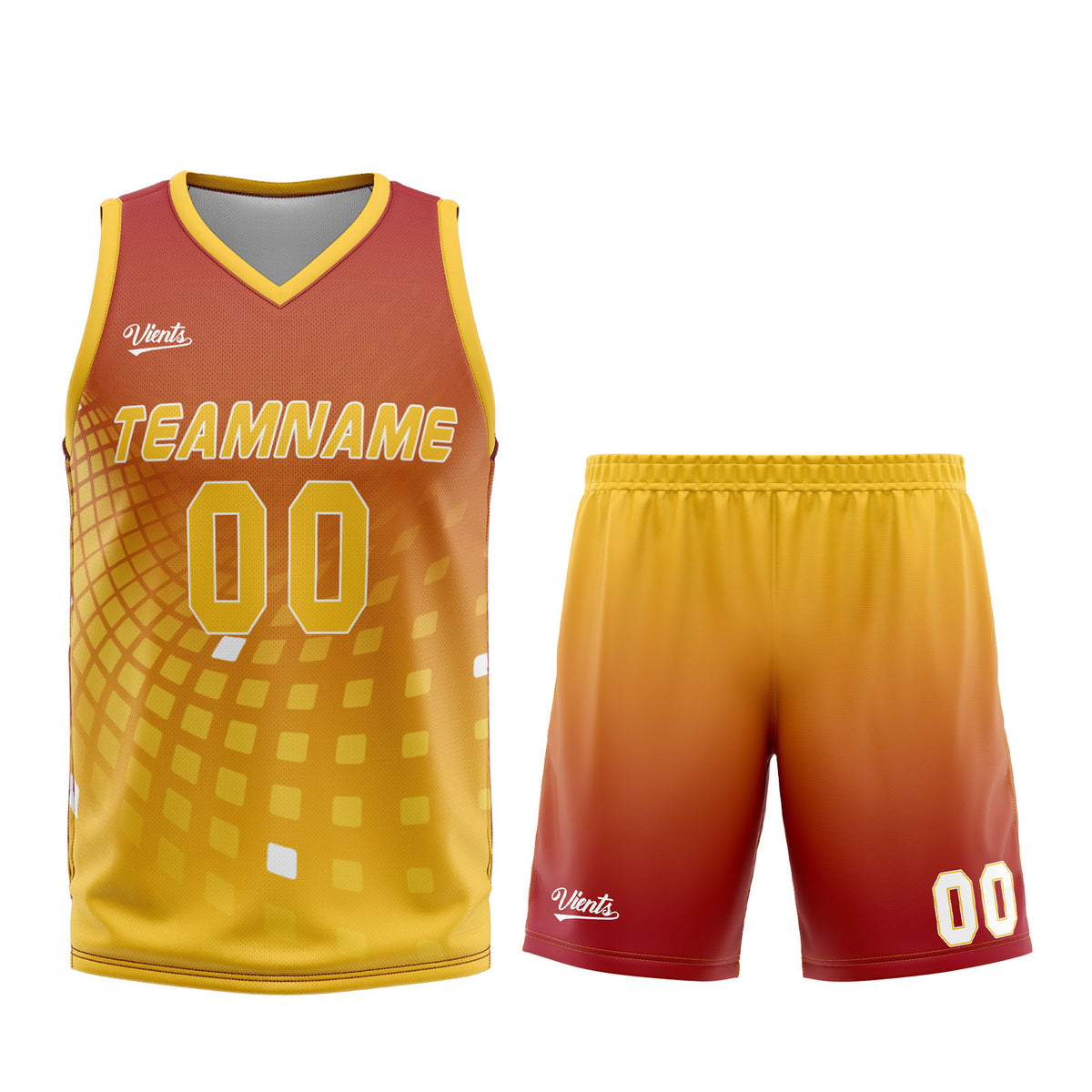 Uniforme de baloncesto personalizado rojo y amarillo con tu logotipo-nombre y número impresos
