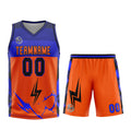 Uniforme de baloncesto personalizado naranja y azul con tu logotipo-nombre y número impresos