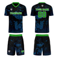 Conjunto personalizado de camiseta de uniforme azul y verde para niños y adultos