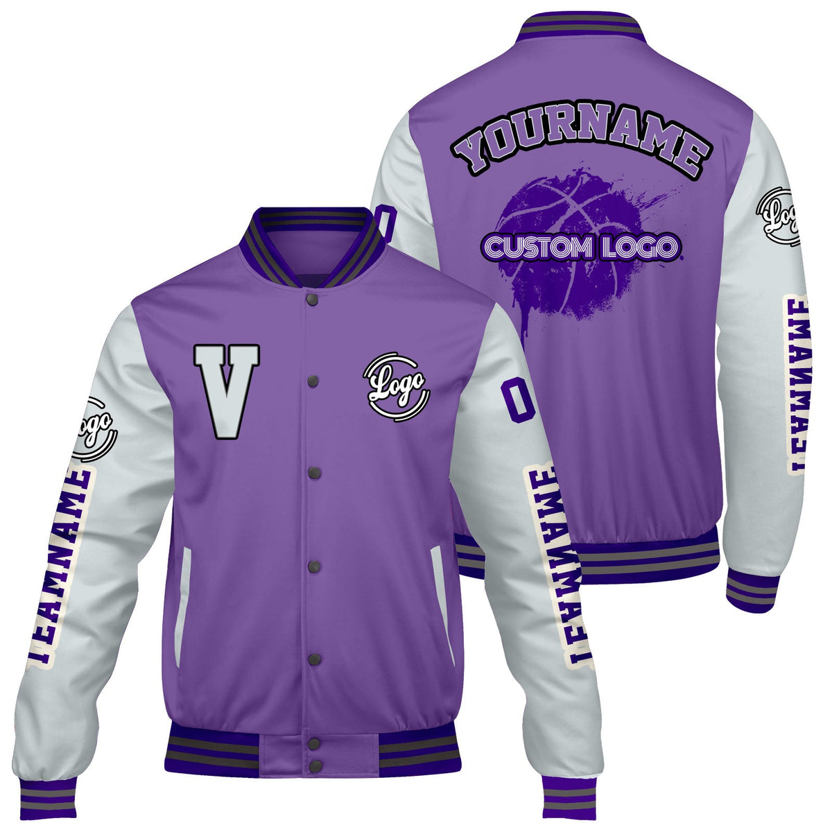 Chaquetas universitarias personalizadas en color morado y gris para hombres & mujeres y jóvenes & Chaquetas Letterman personalizadas