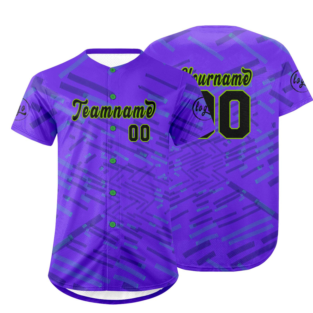 Camiseta de béisbol personalizada en color morado y verde con degradado uniformes de equipo personalizados con nombre y número