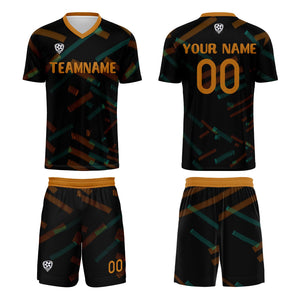 Conjunto personalizado de camiseta de fútbol negra y naranja para niños y adultos