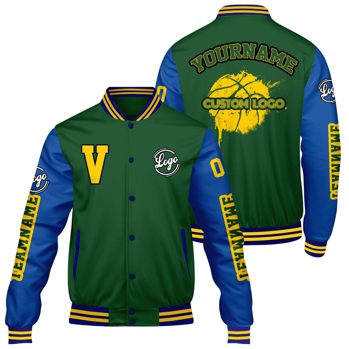 Chaquetas universitarias personalizadas de color verde y azul para hombres & mujeres y jóvenes & Chaquetas Letterman personalizadas