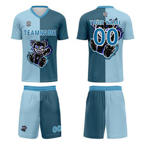 Uniforme de fútbol personalizado azul claro y azul oscuro para niños y adultos Camiseta de fútbol personalizada