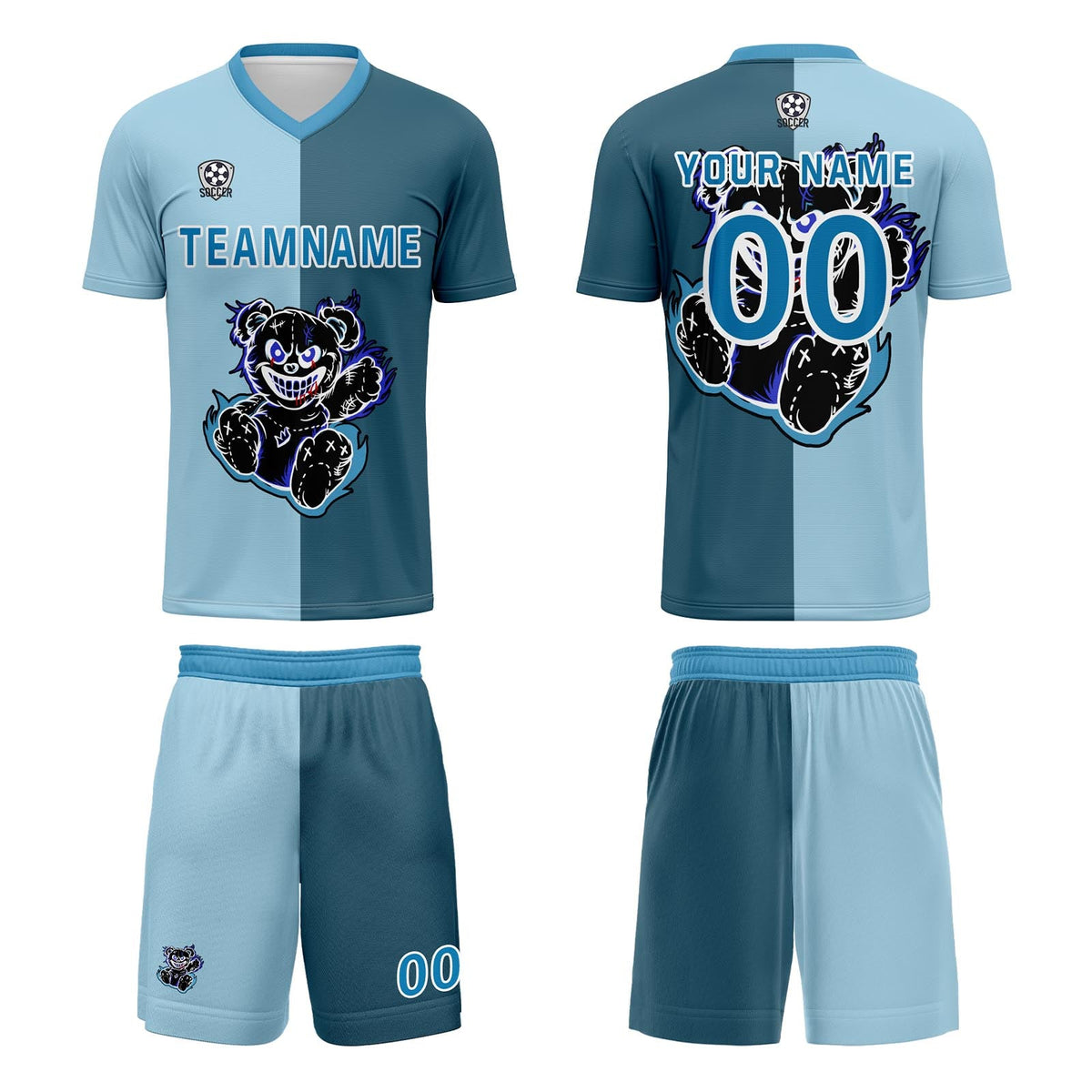 Uniforme de fútbol personalizado azul claro y azul oscuro para niños y adultos Camiseta de fútbol personalizada