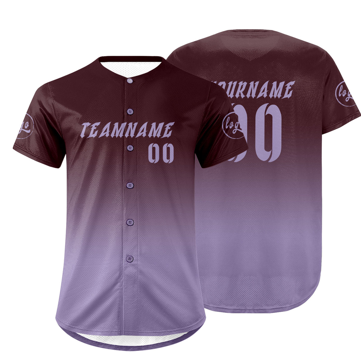 Camiseta de béisbol personalizada en color marrón y morado con degradado uniformes de equipo personalizados con nombre y número