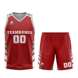 Uniforme de baloncesto personalizado rojo y gris con tu logotipo-nombre y número impresos