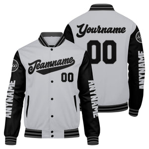 Chaquetas universitarias personalizadas en gris y negro para hombres & mujeres y jóvenes & Chaquetas Letterman personalizadas