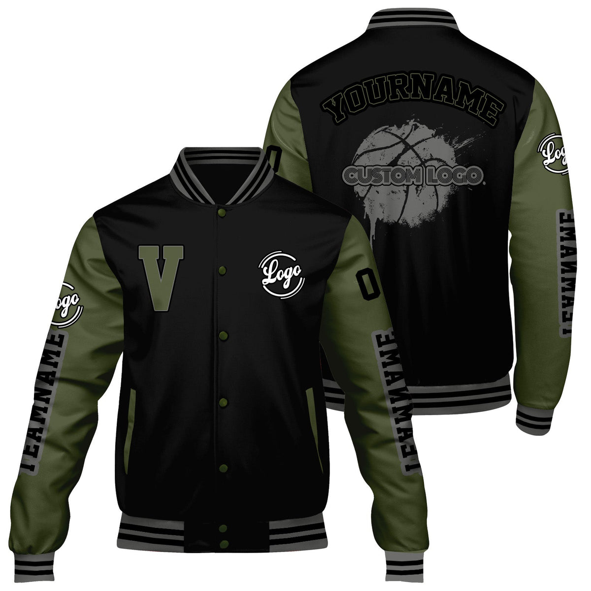 Chaquetas universitarias personalizadas en color negro y verde oliva para hombres & mujeres y jóvenes & Chaquetas Letterman personalizadas