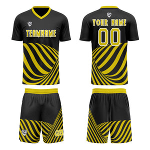 Conjunto personalizado de camiseta de uniforme negra y amarilla para niños y adultos