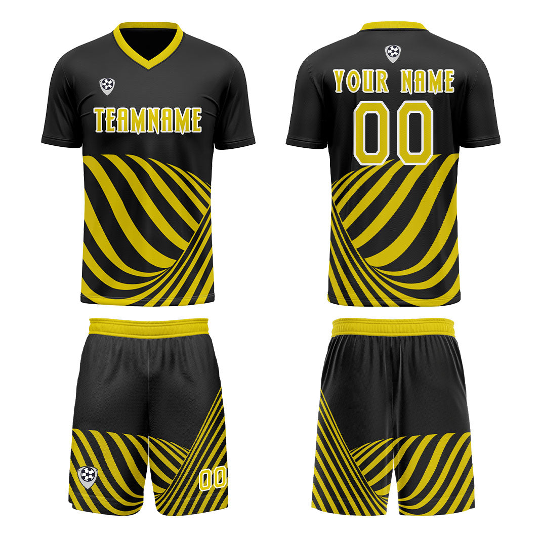 Conjunto personalizado de camiseta de uniforme negra y amarilla para niños y adultos