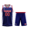 Uniforme de baloncesto personalizado azul marino y rojo con tu logotipo-nombre y número impresos
