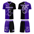 Conjunto personalizado de camiseta de uniforme morado y negro para niños y adultos