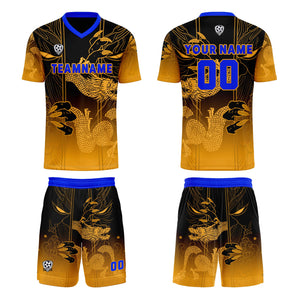 Conjunto personalizado de camiseta y uniforme amarillo y azul para niños y adultos