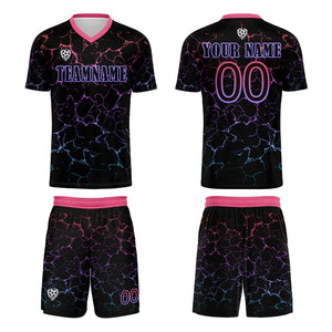 Conjunto personalizado de camiseta de fútbol negra y roja para niños y adultos