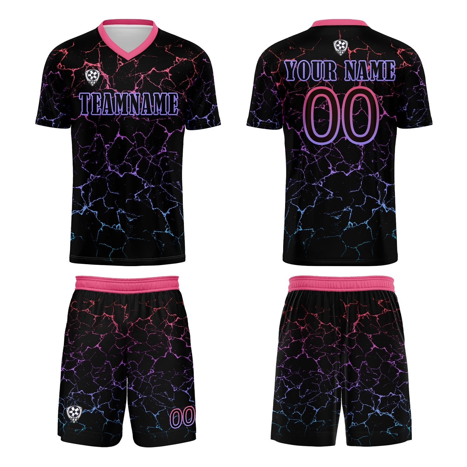 Conjunto personalizado de camiseta de fútbol negra y roja para niños y adultos