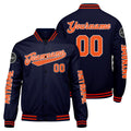 Chaquetas universitarias personalizadas azul marino y naranja para hombres & mujeres y jóvenes & Chaquetas Letterman personalizadas