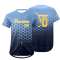 Camiseta de béisbol azul claro personalizada azul trueno uniformes de equipo con degradado personalizado nombre y número