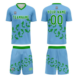 Conjunto personalizado de camiseta de fútbol azul cielo para niños y adultos