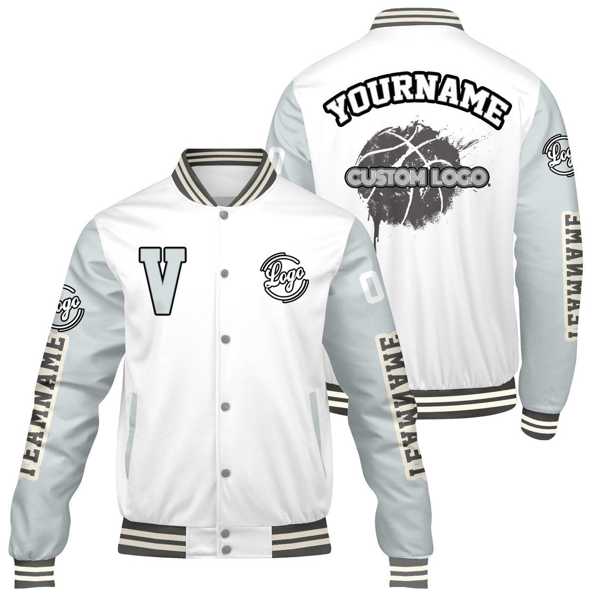 Chaquetas universitarias blancas y grises personalizadas para hombres & mujeres y jóvenes & Chaquetas Letterman personalizadas
