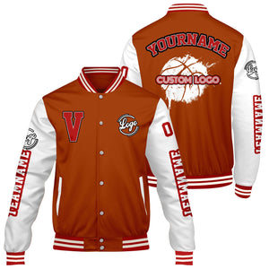 Chaquetas universitarias personalizadas en color naranja mate y blanco para hombres & mujeres y jóvenes & Chaquetas Letterman personalizadas