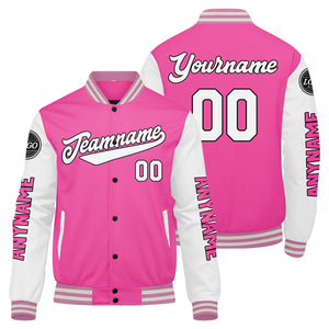 Chaquetas universitarias personalizadas en rosa y blanco para hombres & mujeres y jóvenes & Chaquetas Letterman personalizadas