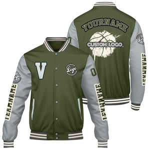 Chaquetas universitarias personalizadas en verde oliva y gris para hombres & mujeres y jóvenes & Chaquetas tipo Letterman personalizadas