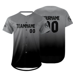 Camiseta de béisbol personalizada gris y negra con degradado uniformes de equipo con nombre y número