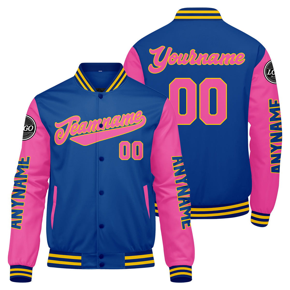 Chaquetas universitarias personalizadas de color rosa real para hombres & mujeres y jóvenes & Chaquetas Letterman personalizadas