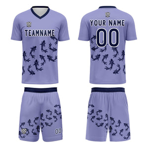 Conjunto personalizado de camiseta de fútbol color morado claro para niños y adultos