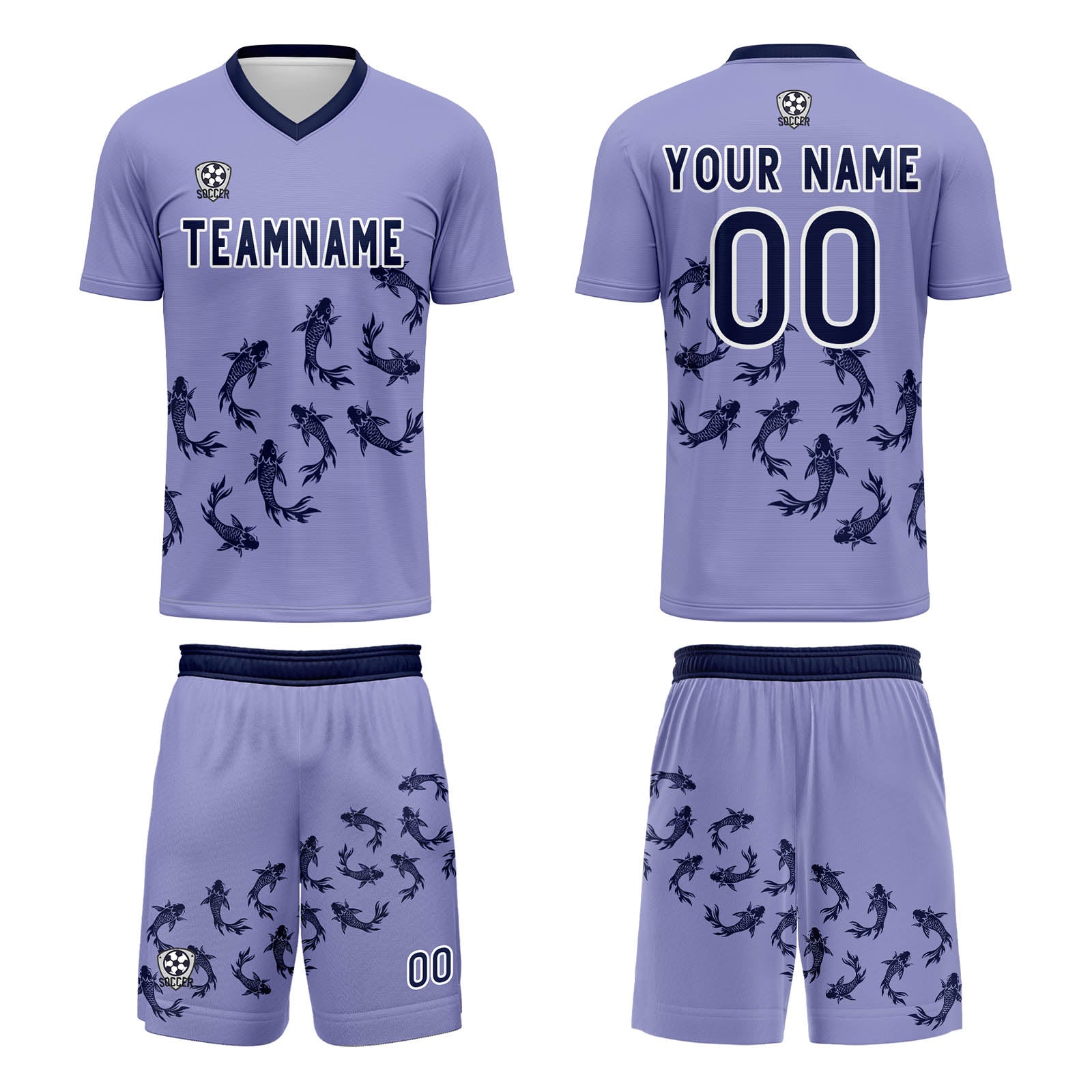 Conjunto personalizado de camiseta de fútbol color morado claro para niños y adultos