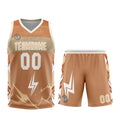 Uniforme de baloncesto personalizado en marrón y blanco con tu logotipo-nombre y número impresos
