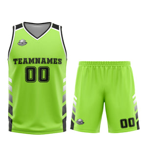 Uniforme de baloncesto personalizado verde y negro con tu logotipo-nombre y número impresos