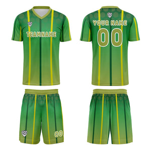 Conjunto personalizado de camiseta de uniforme amarillo y verde para niños y adultos