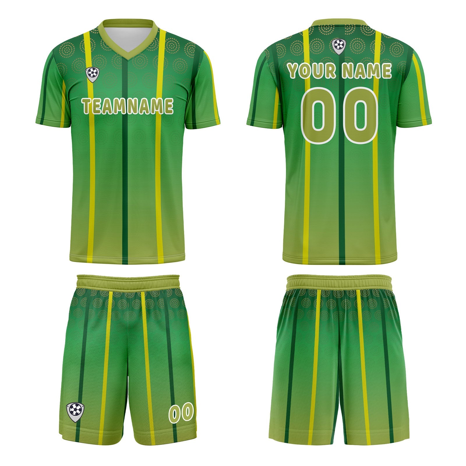 Conjunto personalizado de camiseta de uniforme amarillo y verde para niños y adultos