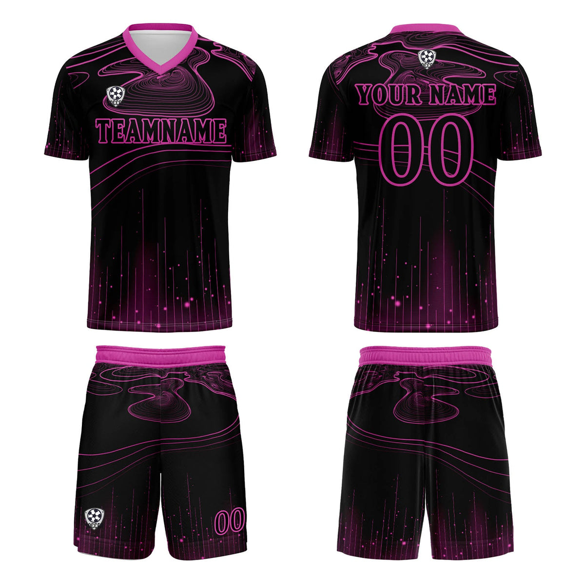 Conjunto personalizado de camiseta de fútbol Black Rose Purple para niños y adultos